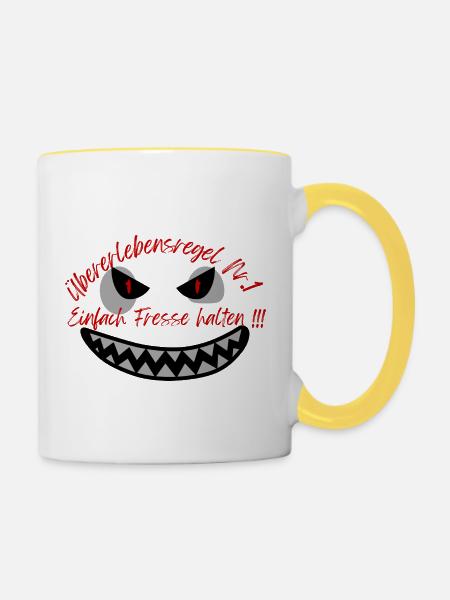 "Überlebensregel Nr 1" Design Subtil - Tasse zweifarbig - Weiß/Gelb