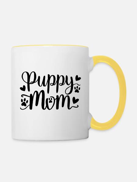 Welpe Hund - Tasse zweifarbig - Weiß/Gelb