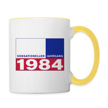 Geboren sensationeller Jahrgang 1984 Geburtstag - Tasse zweifarbig - Weiß/Gelb - Rechts