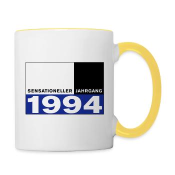 Geburtstag 1994 Sensationeller Jahrgang geboren - Tasse zweifarbig - Weiß/Gelb - Rechts