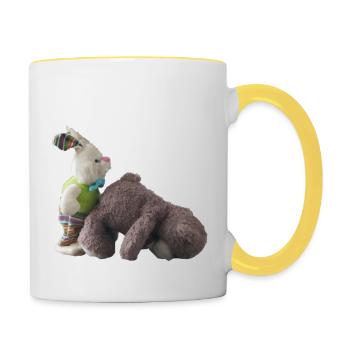 Teddybär Hase - Tasse zweifarbig - Weiß/Gelb - Rechts