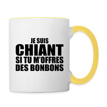 Homme qui adore : Bonbons. Design Drôle Humour - Mug contrasté - blanc/jaune - Droite