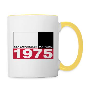 Sensationeller Jahrgang 1975 geboren - Tasse zweifarbig - Weiß/Gelb - Rechts