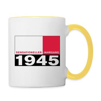 Sensationeller Jahrgang 1945 geboren - Tasse zweifarbig - Weiß/Gelb - Rechts