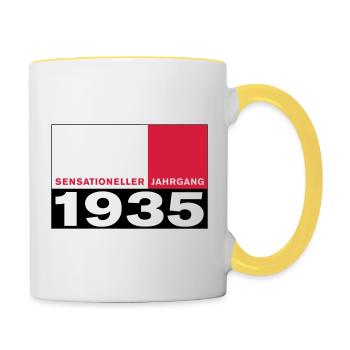 Sensationeller Jahrgang 1935 geboren - Tasse zweifarbig - Weiß/Gelb - Rechts