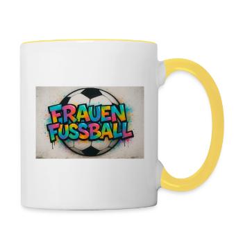 Frauenfussball - Tasse zweifarbig - Weiß/Gelb - Rechts