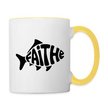 Gott Fisch - Christliches Logo - Tasse zweifarbig - Weiß/Gelb - Rechts
