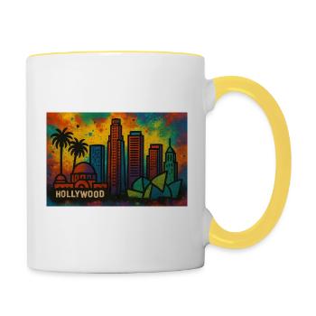 La ligne d’horizon de Los Angeles dans le style graffiti - Mug contrasté - blanc/jaune - Droite