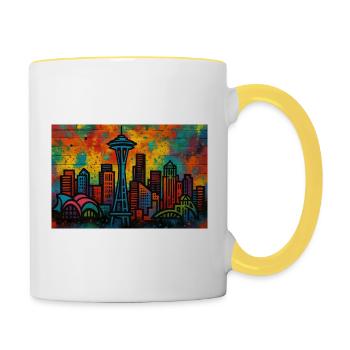 Graffiti der Seattle Skyline - Contrasting Mug - white/yellow - Right