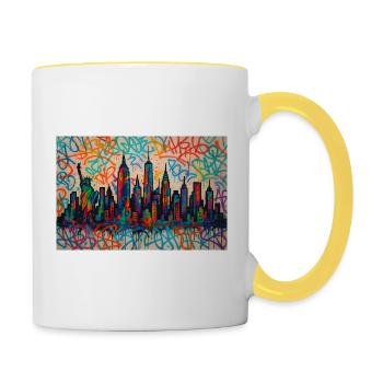 Ligne d’horizon colorée de New York - Mug contrasté - blanc/jaune - Droite