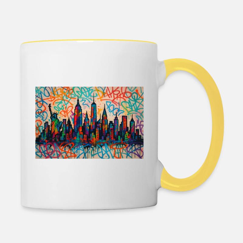 Ligne d’horizon colorée de New York - Mug contrasté - blanc/jaune