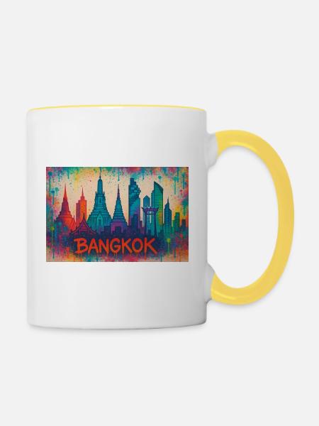 Bangkok skyline in graffiti style - Contrasting Mug - white/yellow
