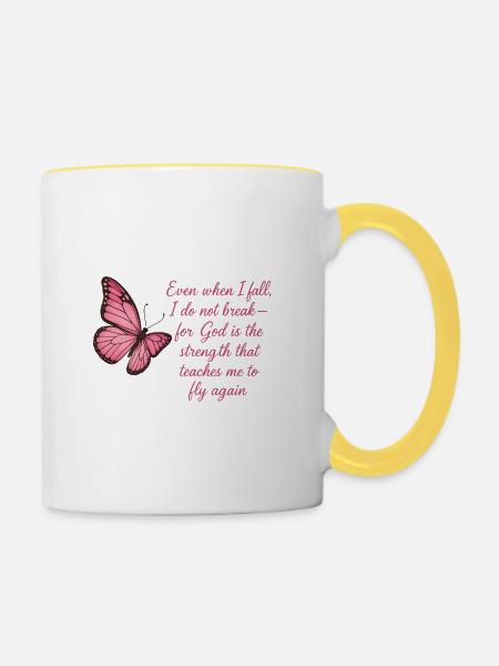 Inspirierendes Schmetterlings-Glaubens-Zitat-Design - Tasse zweifarbig - Weiß/Gelb
