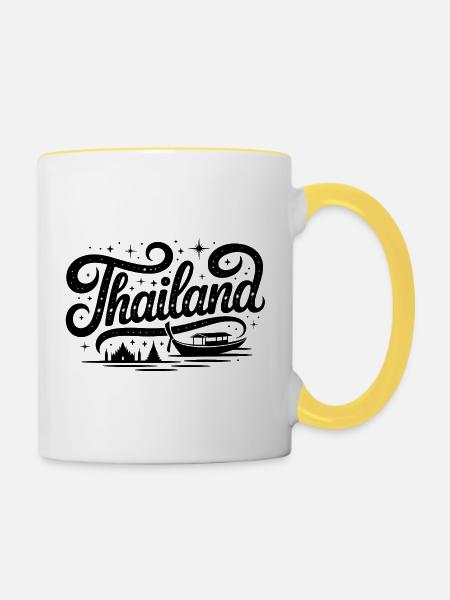 Thailand - Souvenir-Design - Tasse zweifarbig - Weiß/Gelb