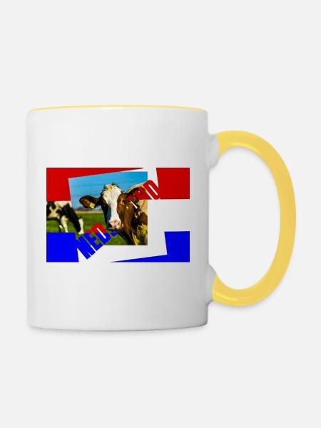 Kuhcollage in Primärfarben - Tasse zweifarbig - Weiß/Gelb