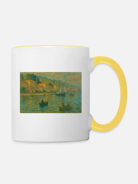 Hafenimpression Abendlicht - Tasse zweifarbig - Weiß/Gelb
