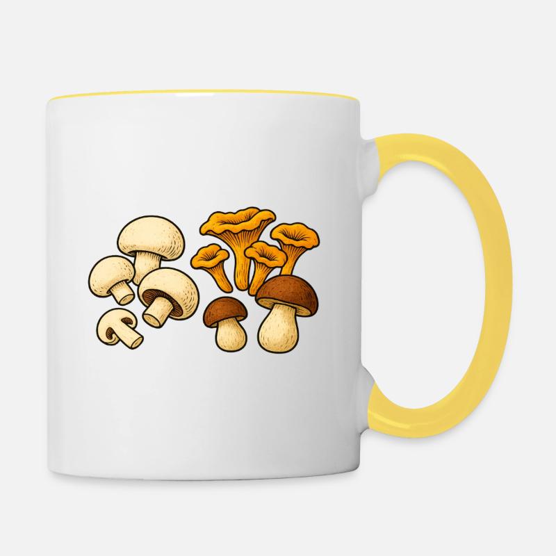 Forest Mushrooms Mix Illustration - Contrasting Mug - white/yellow