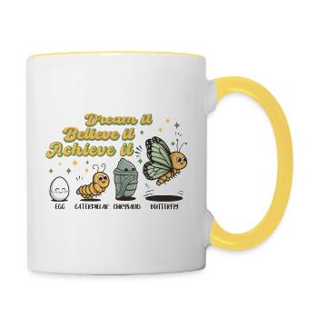 Chenille Papillon Ecole Evolution Cadeau - Mug contrasté - blanc/jaune - Droite