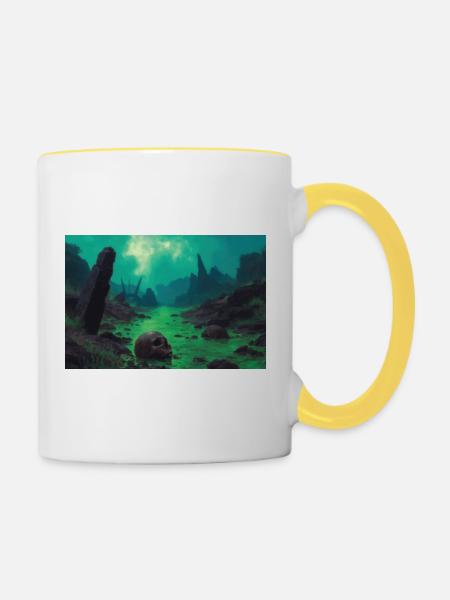 Dark Fantasy Horror Illustration - Tasse zweifarbig - Weiß/Gelb