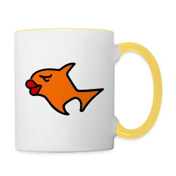 Romantische Fischillustration - Tasse zweifarbig - Weiß/Gelb - Rechts