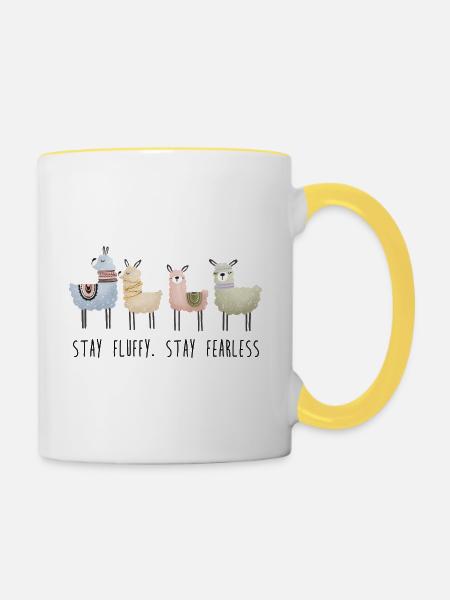 Stay Fluffy, Stay Fearless Alpaka - Tasse zweifarbig - Weiß/Gelb