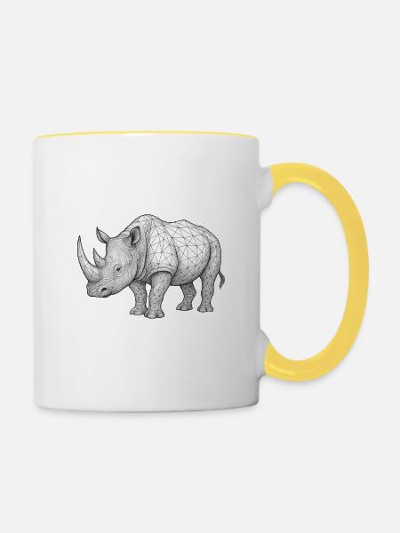 Nashorn Wireframe Muster - Tasse zweifarbig - Weiß/Gelb