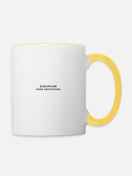 Disziplin vor Motivation - Tasse zweifarbig - Weiß/Gelb