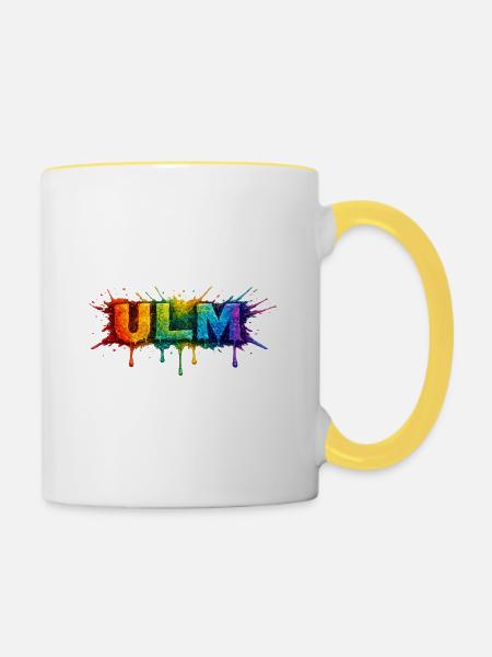 Regenbogenfarben ULM Schriftzug - Tasse zweifarbig - Weiß/Gelb