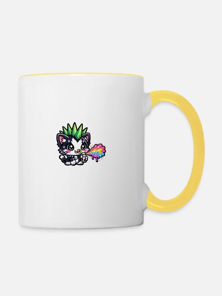 Punkkätzchen Neon Sprühfarben - Tasse zweifarbig - Weiß/Gelb