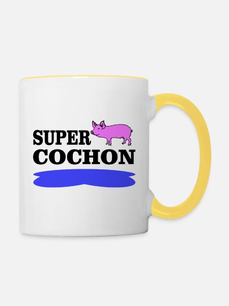 SUPER-PIG - Tasse zweifarbig - Weiß/Gelb