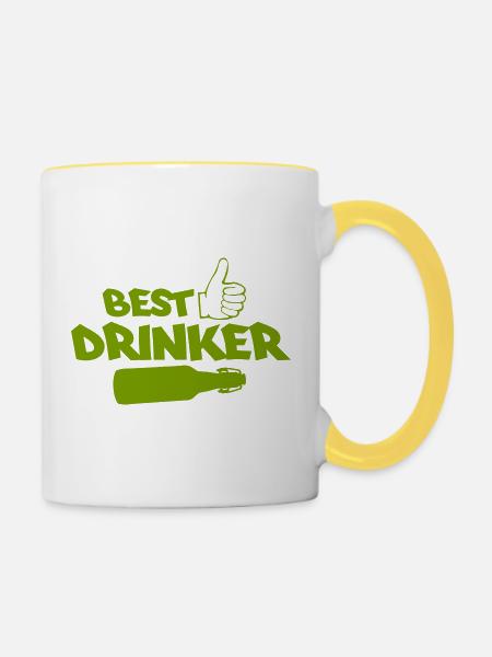 Best Drinker Logo mit Flasche - Tasse zweifarbig - Weiß/Gelb