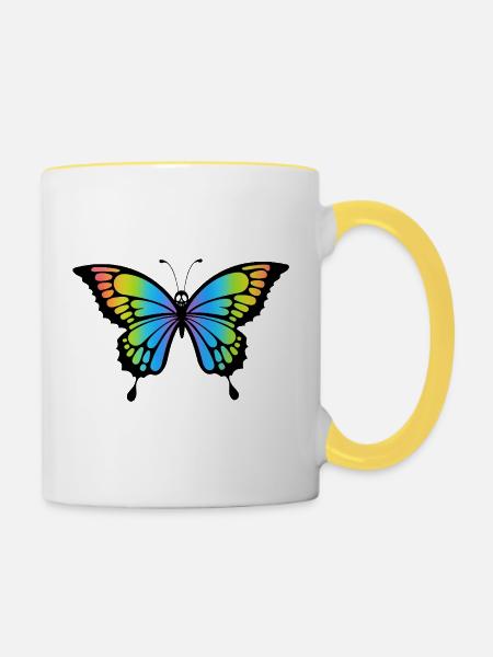 Schmetterlingsschädel - Tasse zweifarbig - Weiß/Gelb