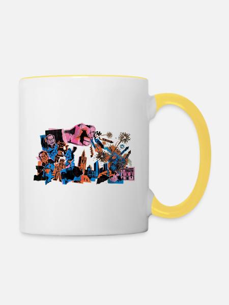 Fallas De Valencia Feuerwerk Risographie - Tasse zweifarbig - Weiß/Gelb