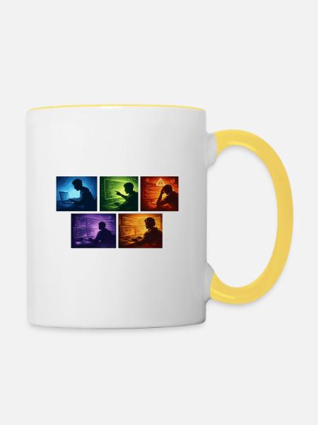 Mehrfachbildschirm Code-Schatten - Tasse zweifarbig - Weiß/Gelb