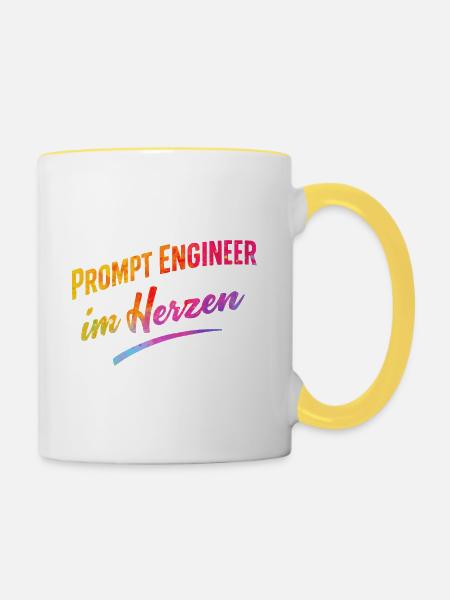 Prompt Engineer im Herzen - Tasse zweifarbig - Weiß/Gelb