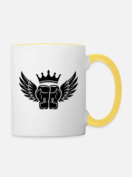 Boxhandschuhe Krone Symbol - Tasse zweifarbig - Weiß/Gelb