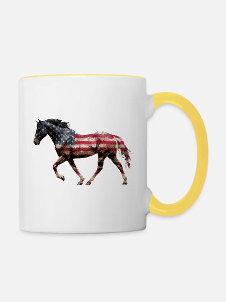 Pferd USA Flagge - Tasse zweifarbig - Weiß/Gelb