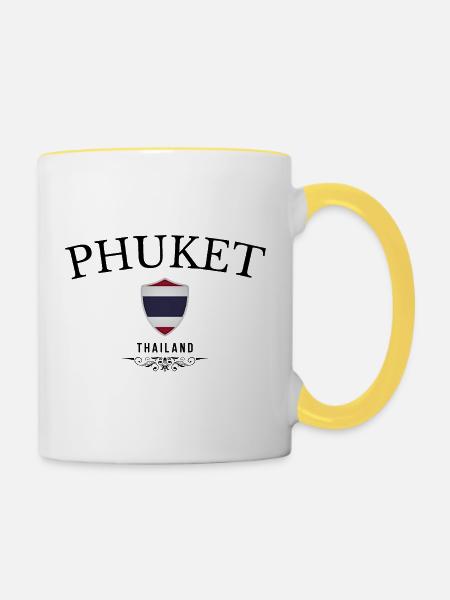 Phuket-Souvenir, elegantes Design Phuket - Tasse zweifarbig - Weiß/Gelb
