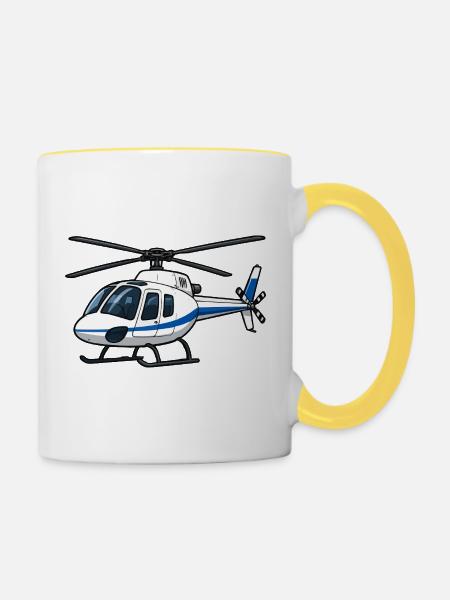 Helikopter Blau Weiß Illustration - Tasse zweifarbig - Weiß/Gelb
