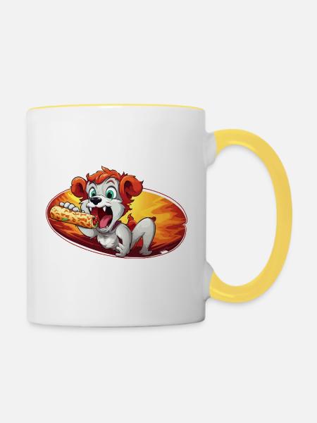 Feuerlicher Pizza-Hund - Tasse zweifarbig - Weiß/Gelb