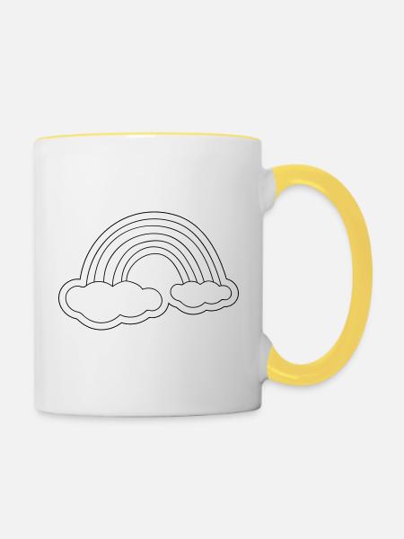 Minimalistischer Regenbogen auf Wolken - Tasse zweifarbig - Weiß/Gelb