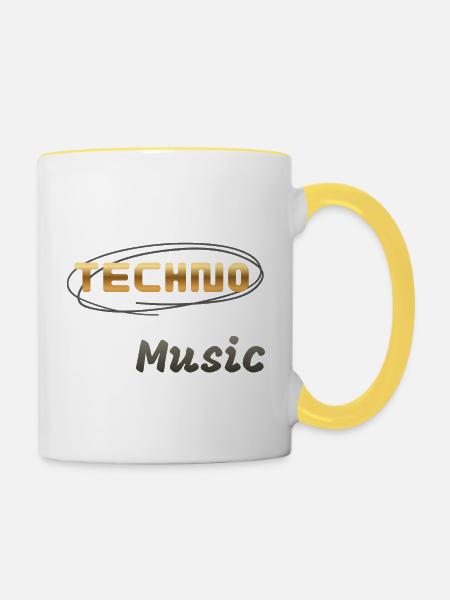 Techno-Musik - Tasse zweifarbig - Weiß/Gelb