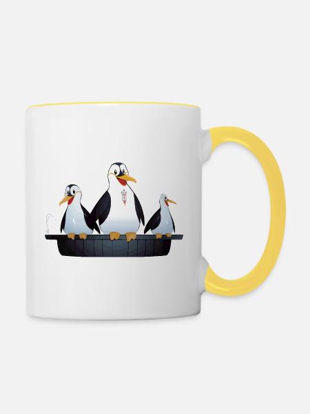 Infusion Pinguine im Bad - Tasse zweifarbig - Weiß/Gelb