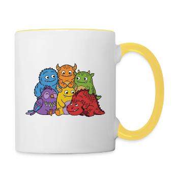 Monstres mignons - Mug contrasté - blanc/jaune - Droite
