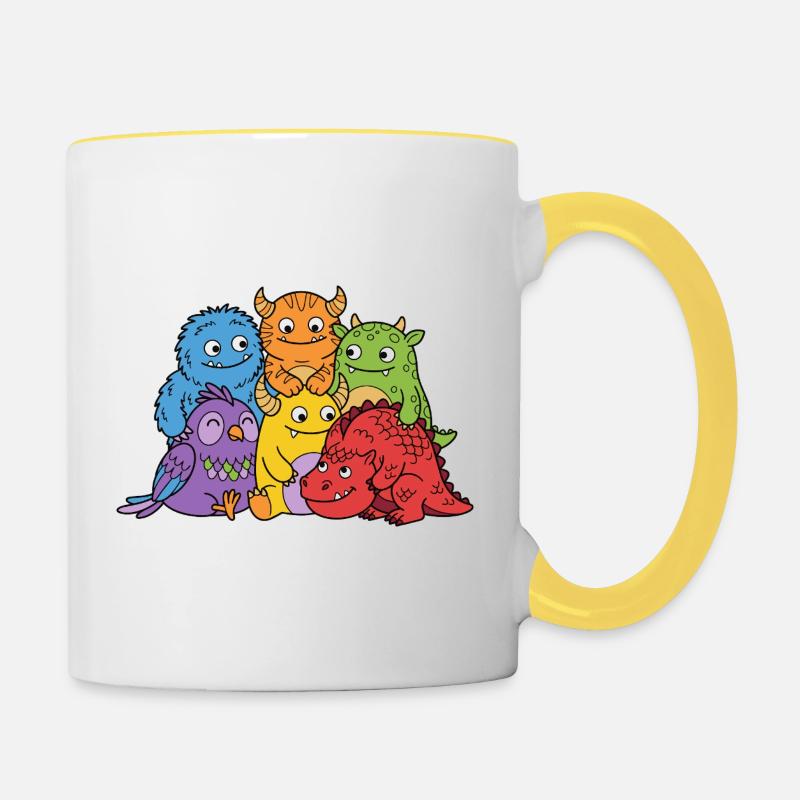 Monstres mignons - Mug contrasté - blanc/jaune