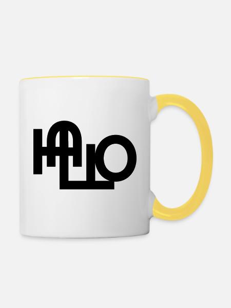 Hallo Begrüßung - Tasse zweifarbig - Weiß/Gelb