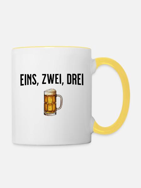 Eins, Zwei, Drei, Bier - Tasse zweifarbig - Weiß/Gelb