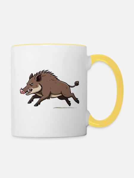 Wildschwein rennt - Tasse zweifarbig - Weiß/Gelb