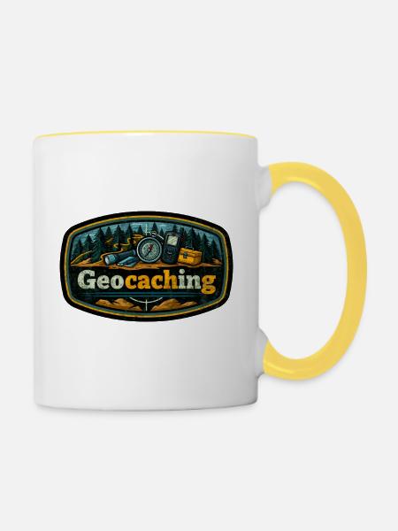 Geocaching - Tasse zweifarbig - Weiß/Gelb
