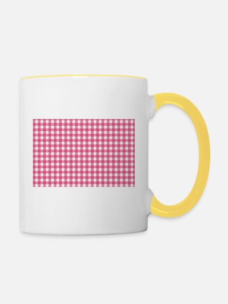 Rosa Gingham-Kariertes Muster - Tasse zweifarbig - Weiß/Gelb